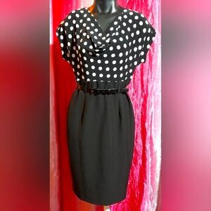 'Anne Klein' Black and White, Cowell neck, Polka Dot Midi